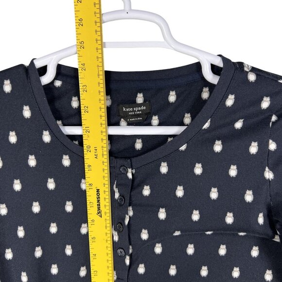 Kate Spade Womens S Navy Blue Owl Henley Jogger PJ Set Long Sleeves Button Front - Picture 12 of 16